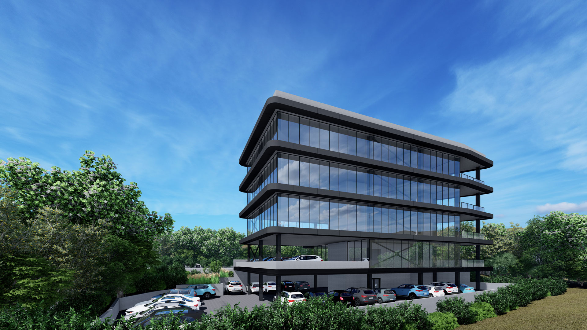 PRIVATE OFFICES by Pavlides Associates LLC - Architects - back photo slightly angled. Commercial and offices projects in Agia Fyla, Limassol