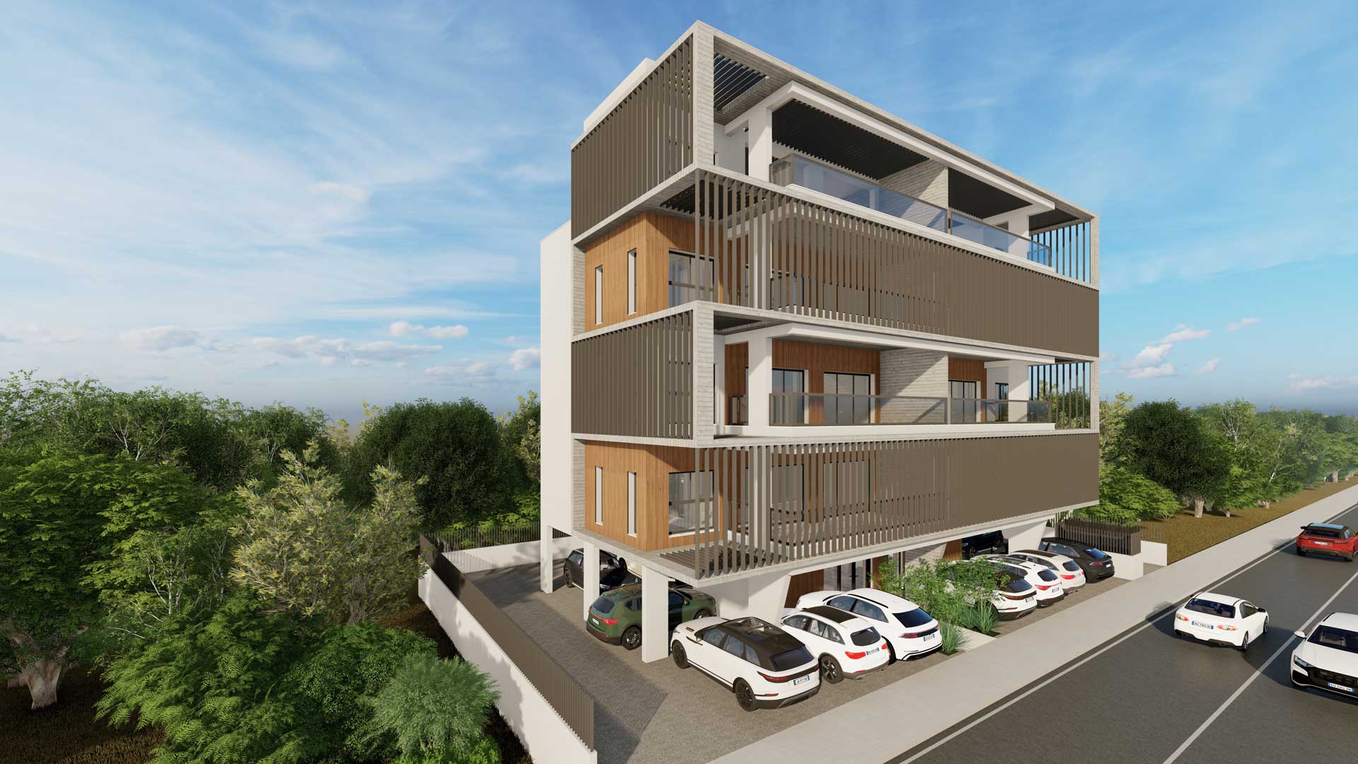 SVALENO & HIVIEW by Pavlides Associates LLC - Architects - front photo with an angle - left side. Commercial and offices projects in Ayios Athanasios, Limassol