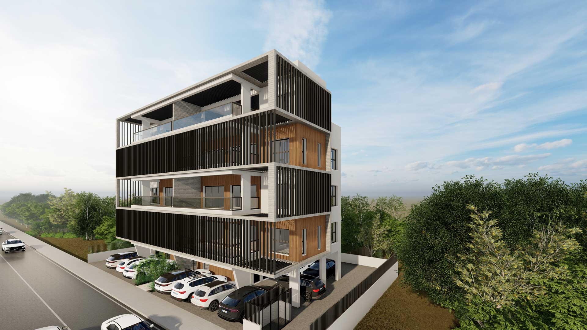 SVALENO & HIVIEW by Pavlides Associates LLC - Architects - front photo with an angle - right side. Commercial and offices projects in Ayios Athanasios, Limassol