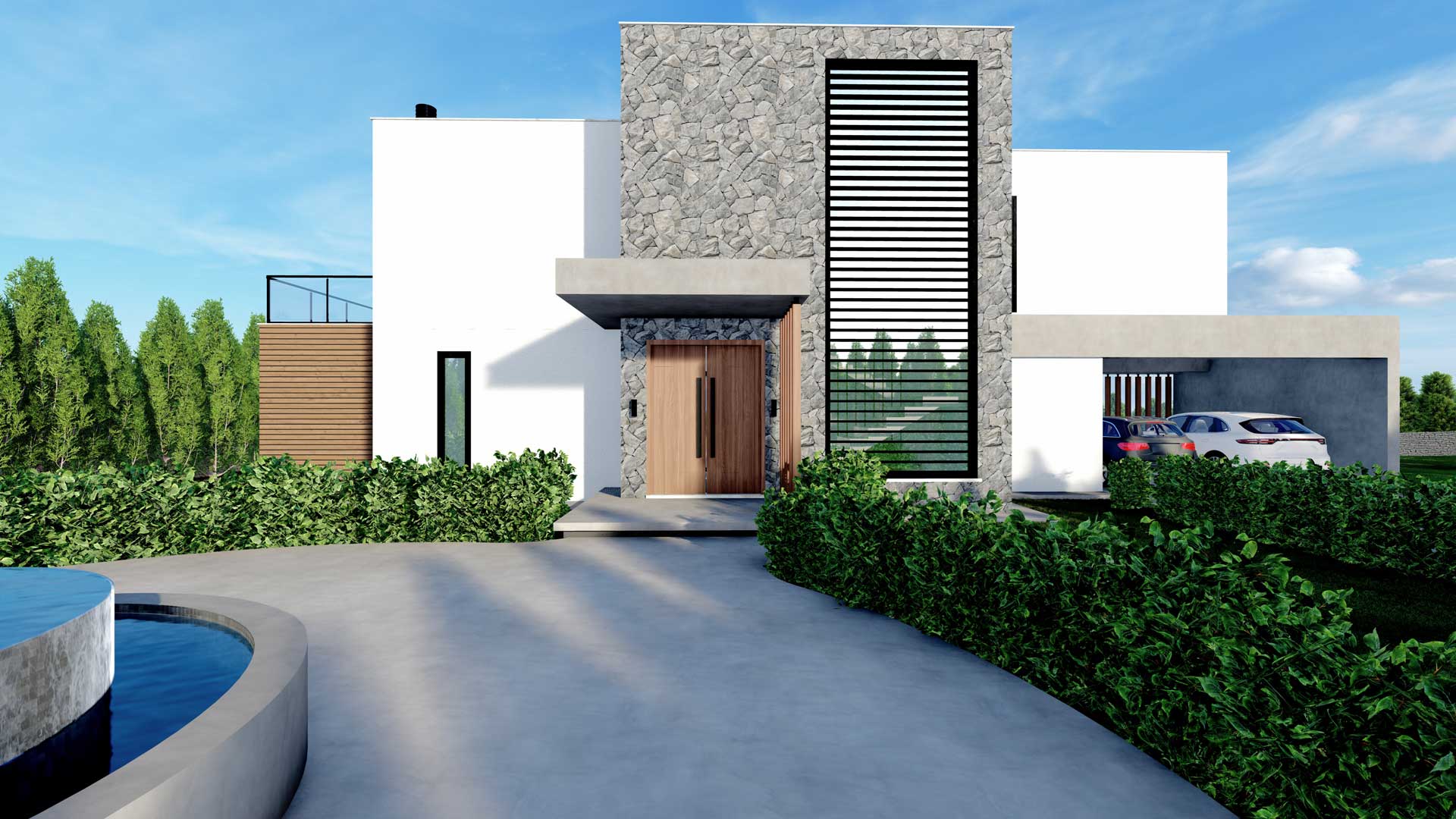 PRIVATE RESIDENCE – AKROUNTA by Pavlides Associates LLC - Architects - Entrance. RESIDENTIAL projects in Arkounta