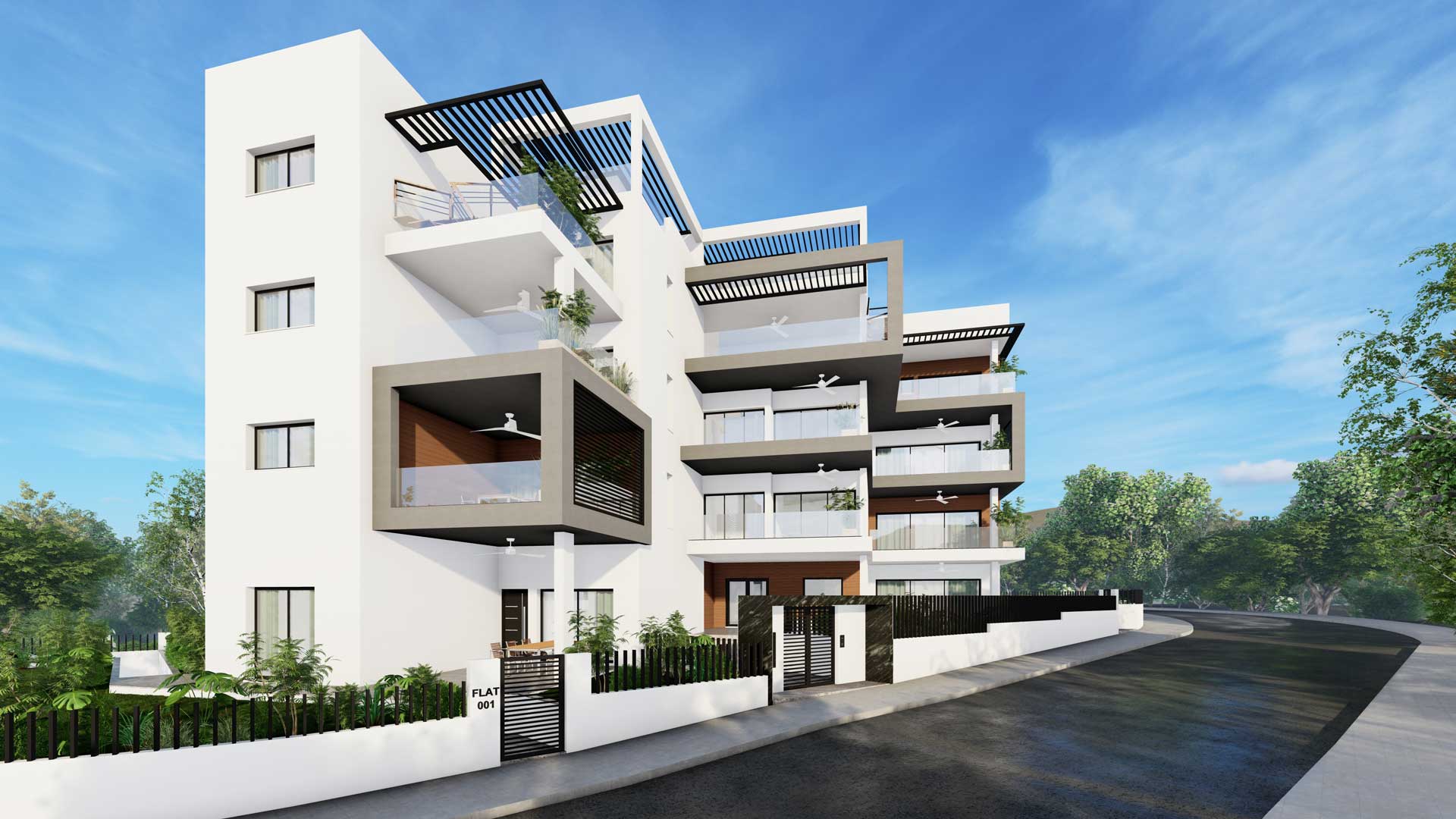 Apartments by Pavlides Associates LLC - Architects - Front Left View mini Entrance. RESIDENTIAL projects in Agios Athanasios.