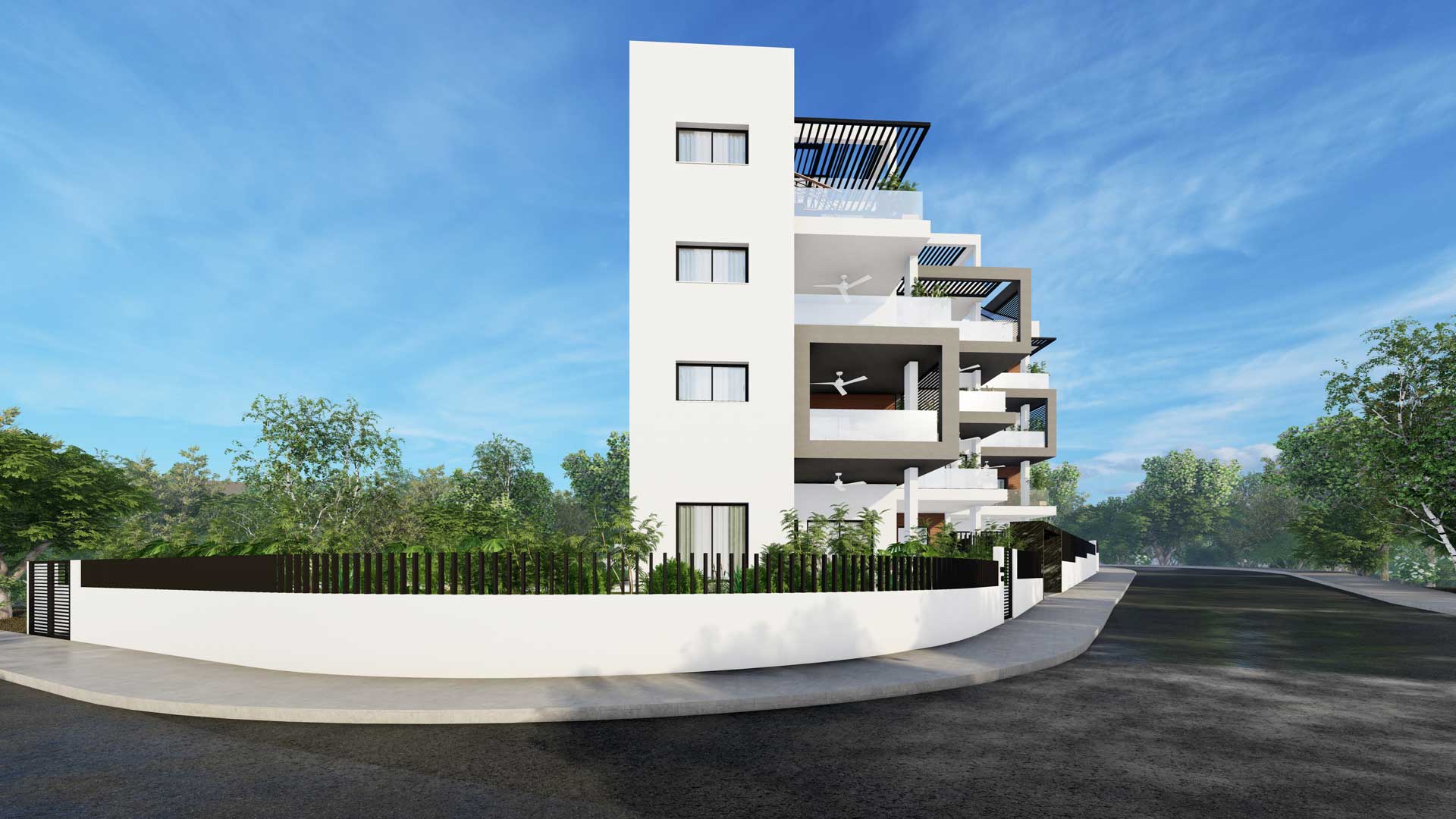 Apartments by Pavlides Associates LLC - Architects - Side View. RESIDENTIAL projects in Agios Athanasios.