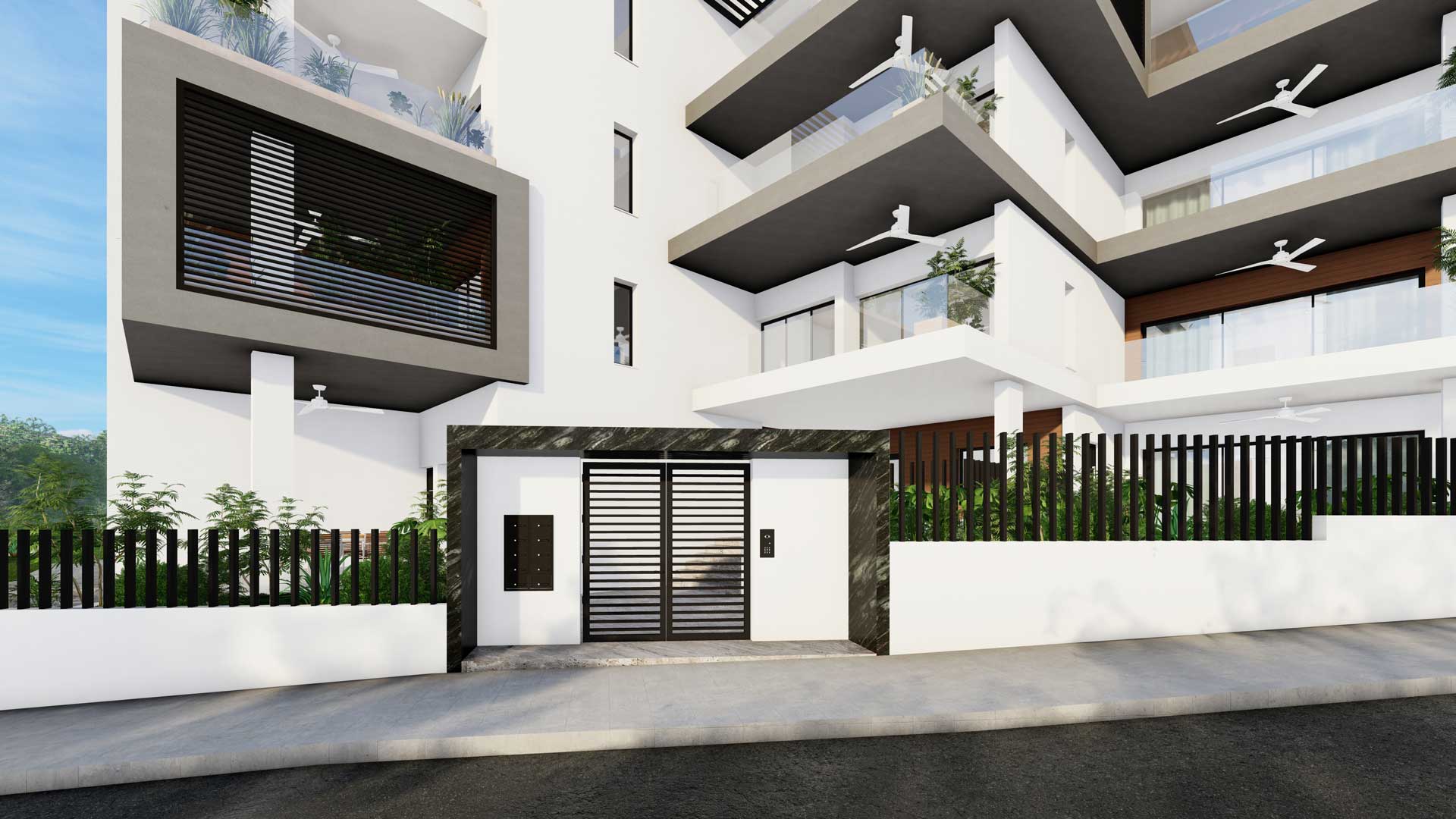 Apartments by Pavlides Associates LLC - Architects -Entrance. RESIDENTIAL projects in Agios Athanasios.