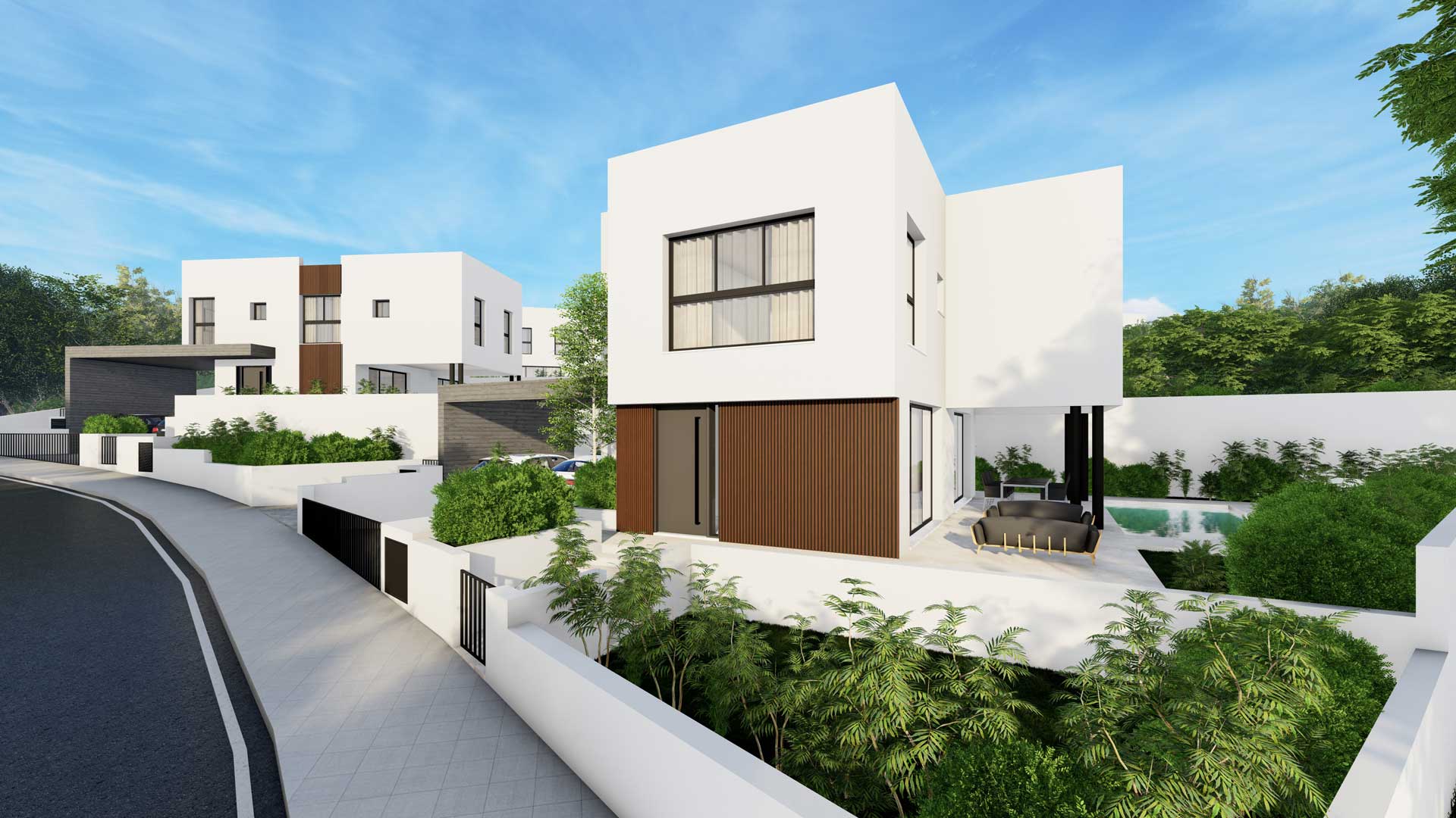 Baseron Villas – Agios Athanasios by Pavlides Associates LLC - Architects - Street View - Front Area. RESIDENTIAL projects.