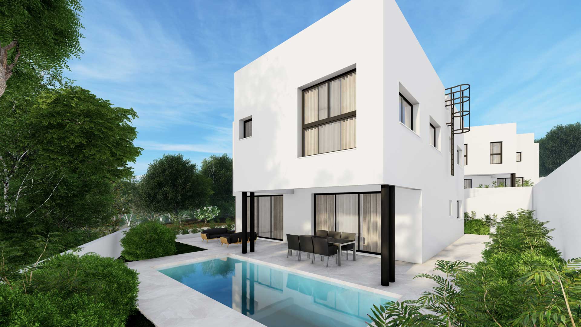 Baseron Villas – Agios Athanasios by Pavlides Associates LLC - Architects - Pool Area - Rear side of the house. RESIDENTIAL projects.