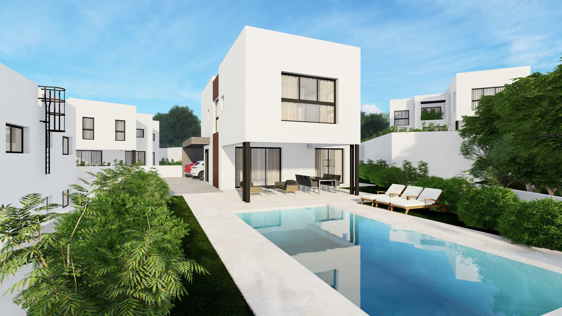 Baseron Villas – Agios Athanasios by Pavlides Associates LLC - Architects - Rear Side/pool section. RESIDENTIAL projects