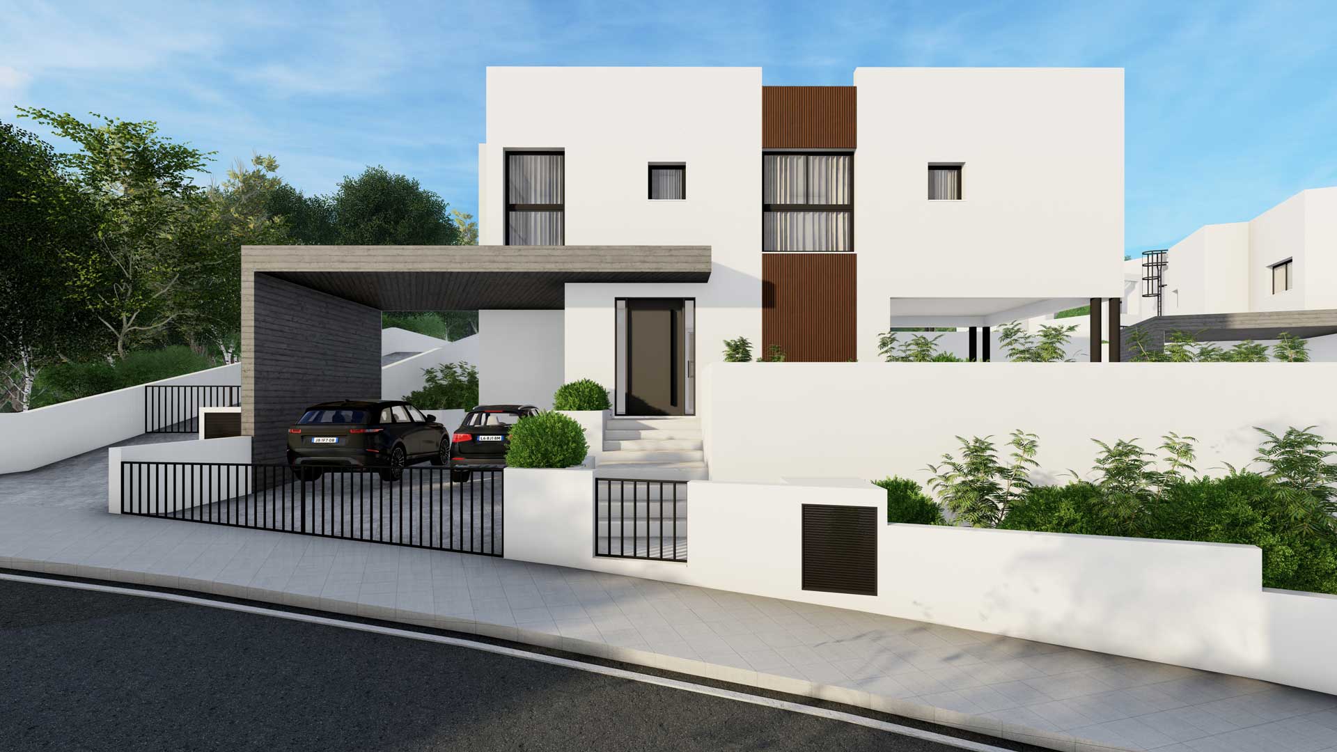 Baseron Villas – Agios Athanasios by Pavlides Associates LLC - Architects - Front Area Street View. RESIDENTIAL projects