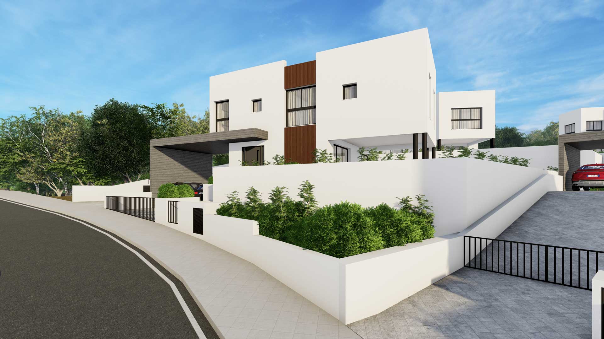 Baseron Villas – Agios Athanasios by Pavlides Associates LLC - Architects - Street View - Driveway. RESIDENTIAL projects