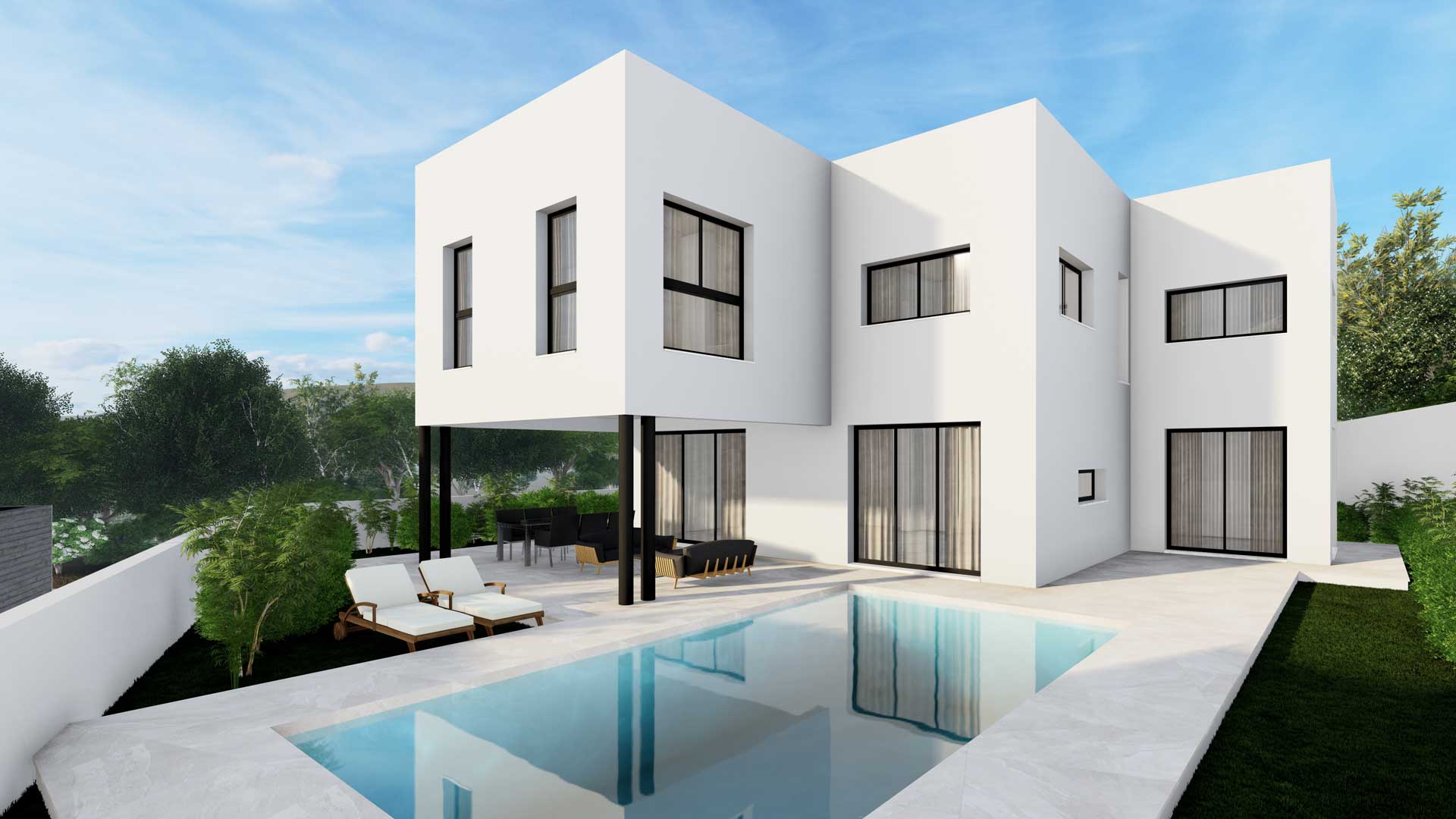 Baseron Villas – Agios Athanasios by Pavlides Associates LLC - Architects - Rear Side - Pool Area RESIDENTIAL projects.