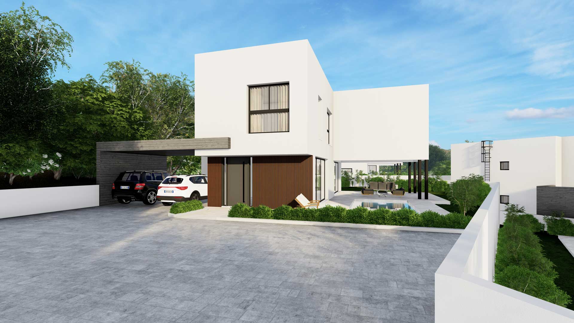 Baseron Villas – Agios Athanasios by Pavlides Associates LLC - Architects - Front Area. RESIDENTIAL projects