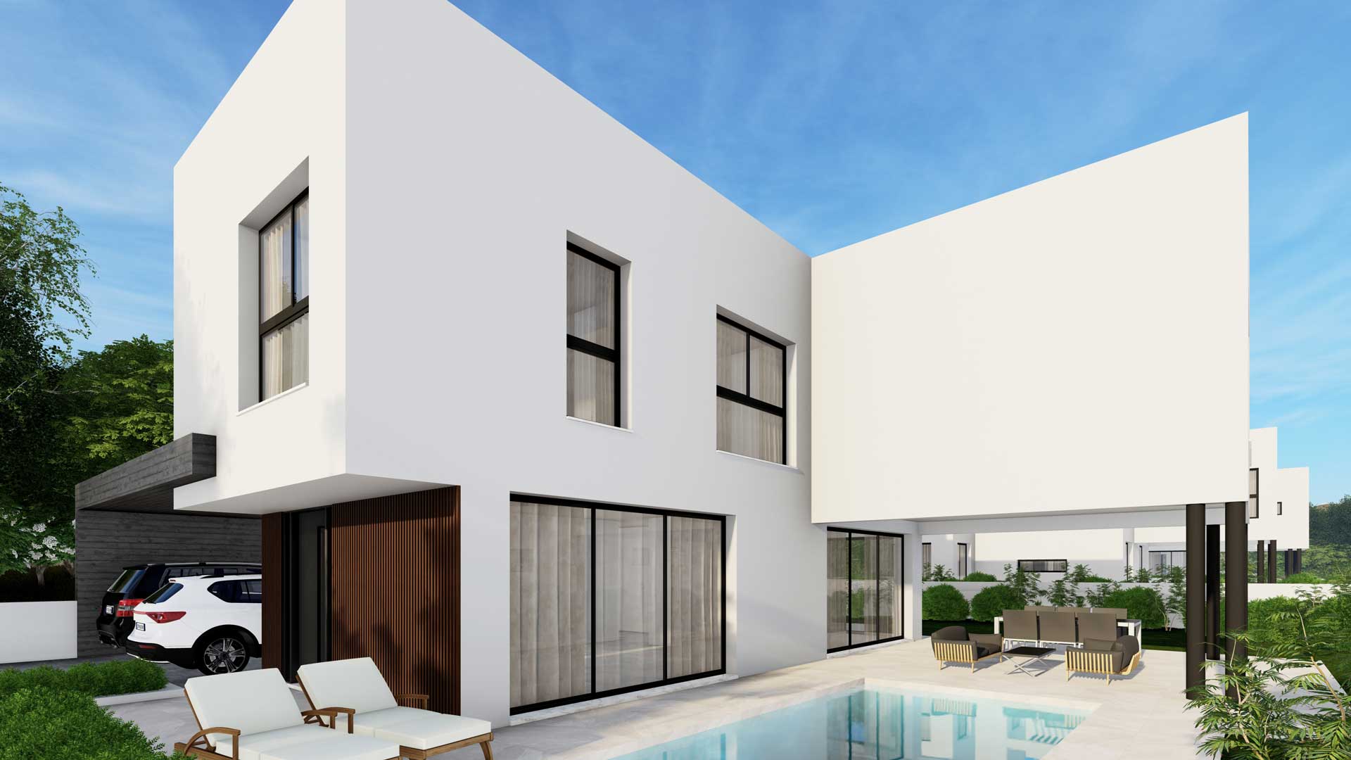 Baseron Villas – Agios Athanasios by Pavlides Associates LLC - Architects - Side View - Pool Area RESIDENTIAL