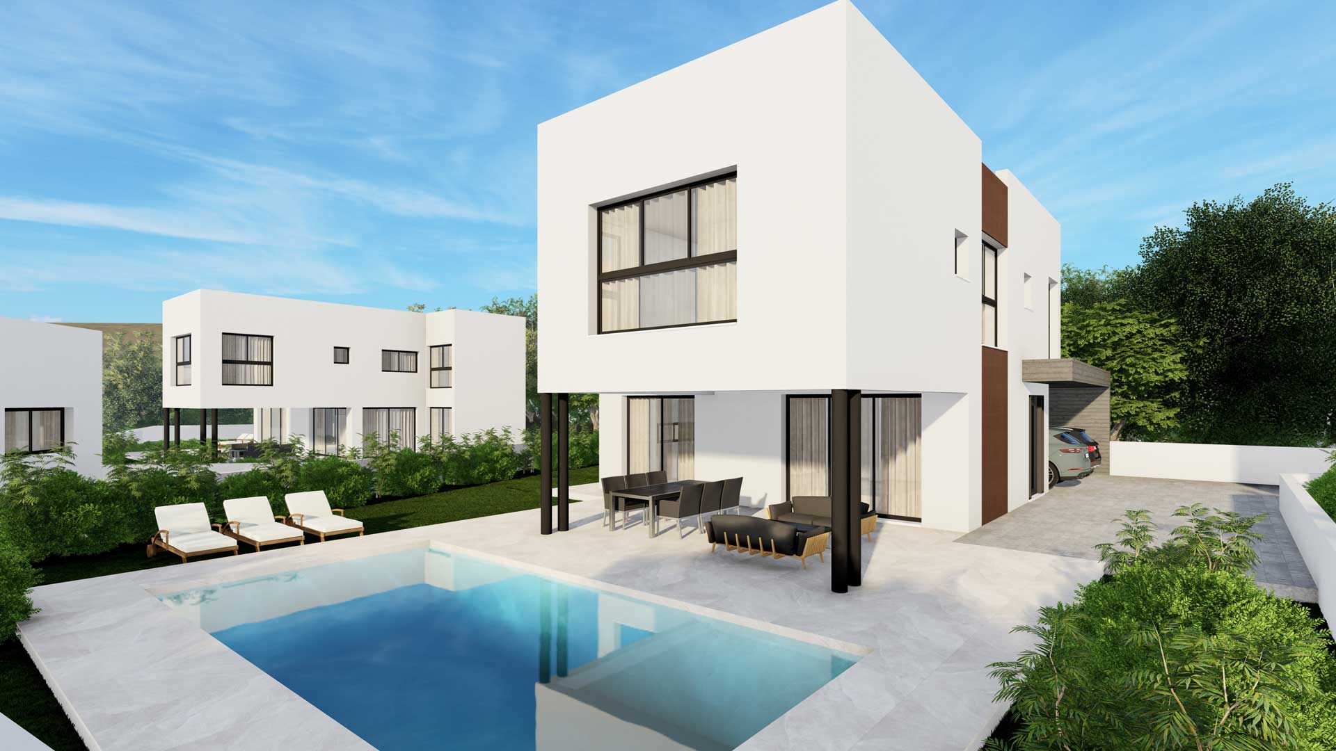 Baseron Villas – Agios Athanasios by Pavlides Associates LLC - Architects - Side View - Pool. RESIDENTIAL projects.