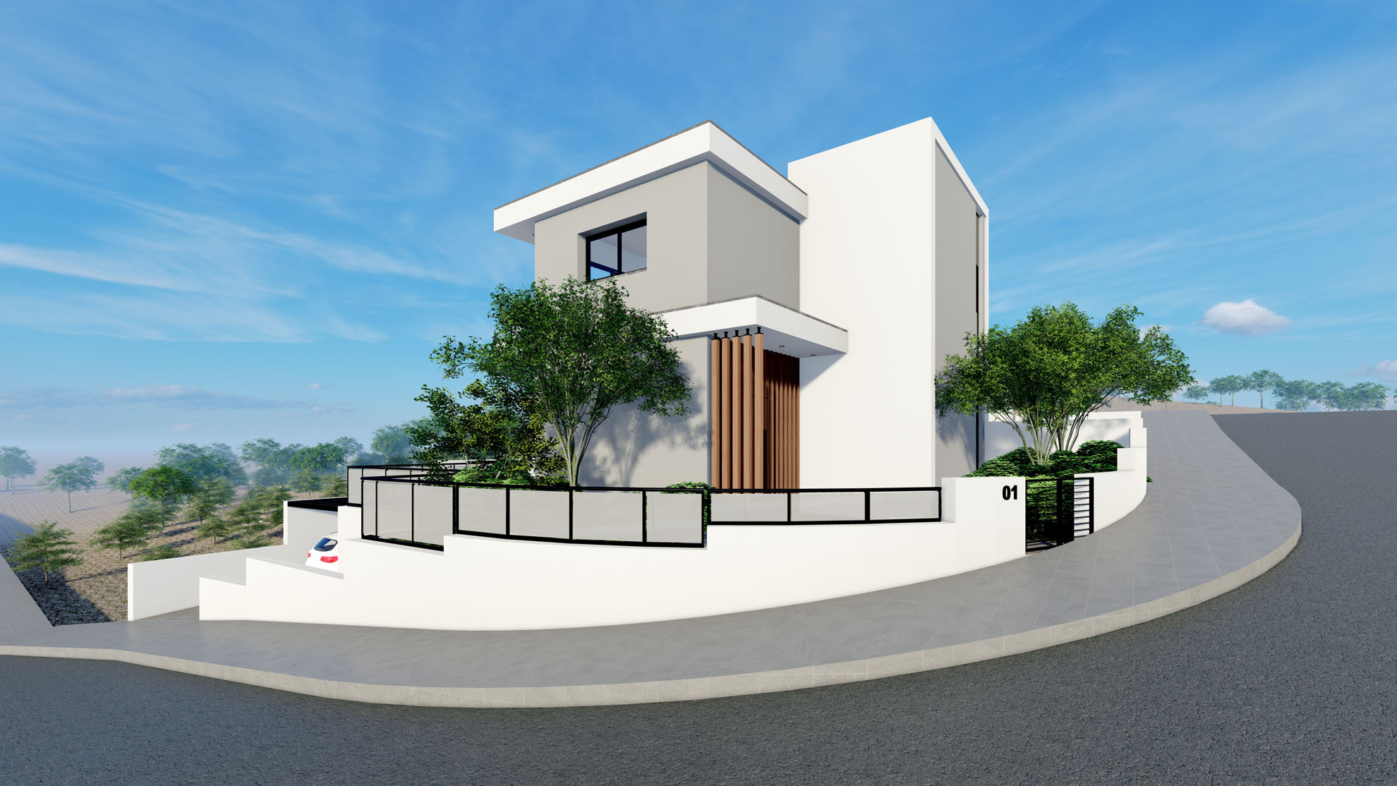 Private Residence in Kantou by Pavlides Associates LLC - Architects - Left side view. RESIDENTIAL projects.