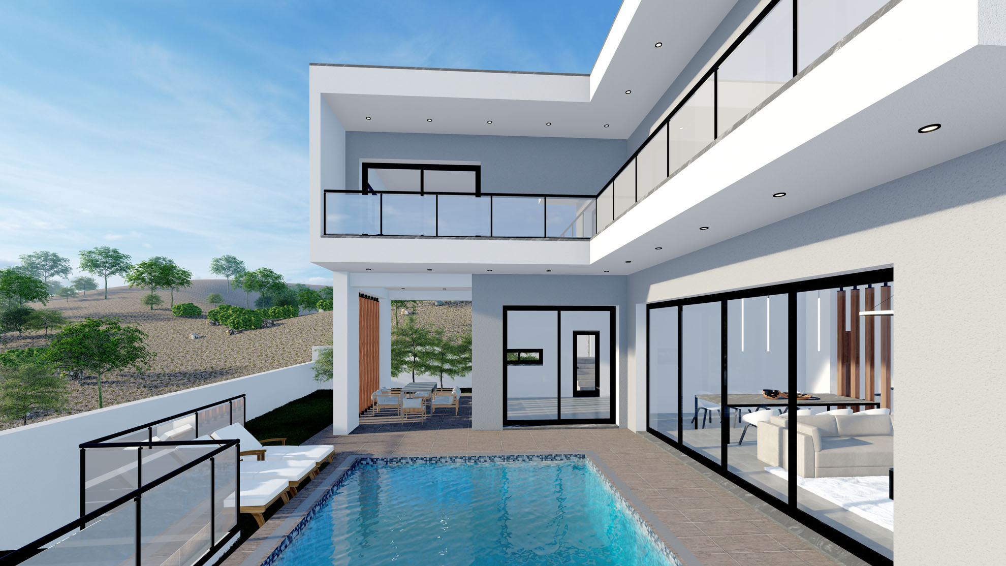 Private Residence in Kantou by Pavlides Associates LLC - Architects - Pool area - Aerial view. RESIDENTIAL projects.