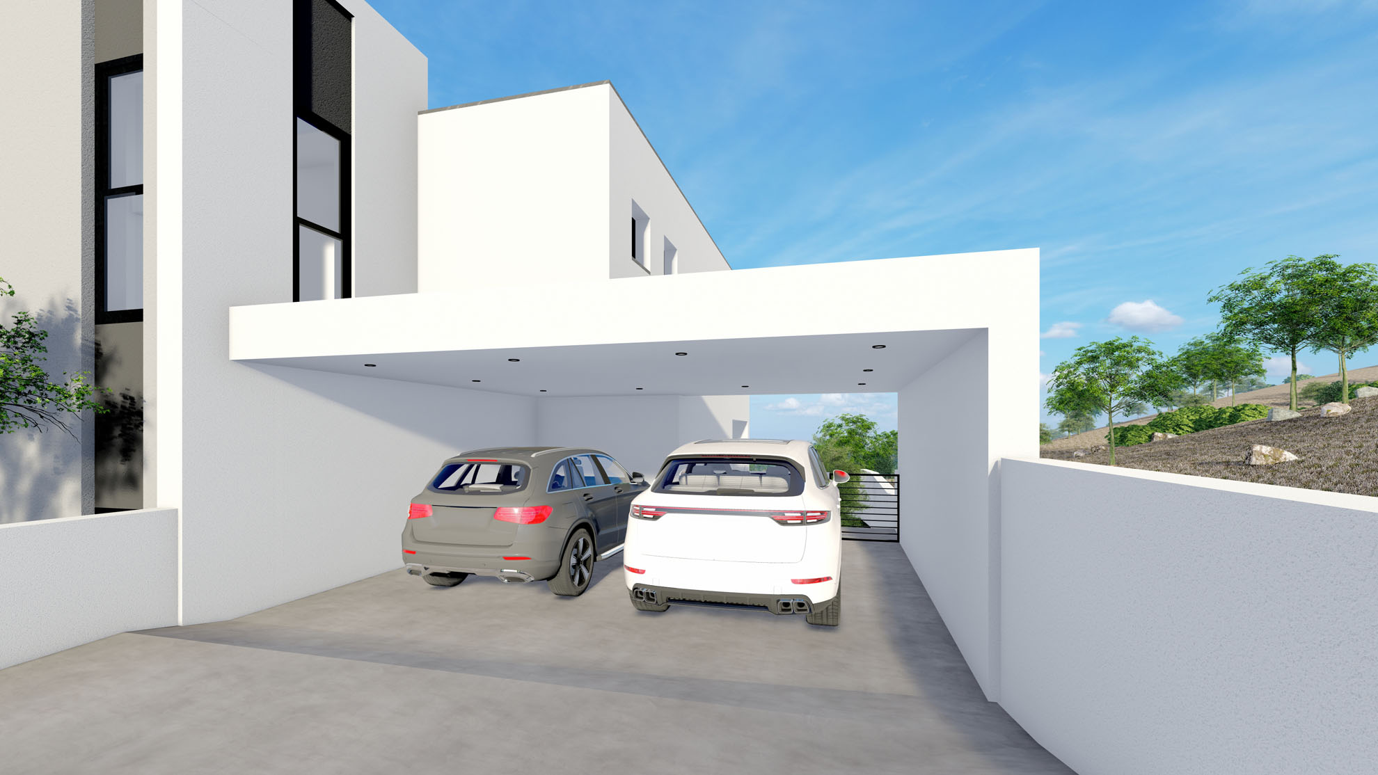 Private Residence in Kantou by Pavlides Associates LLC - Architects - Parking view. RESIDENTIAL projects.