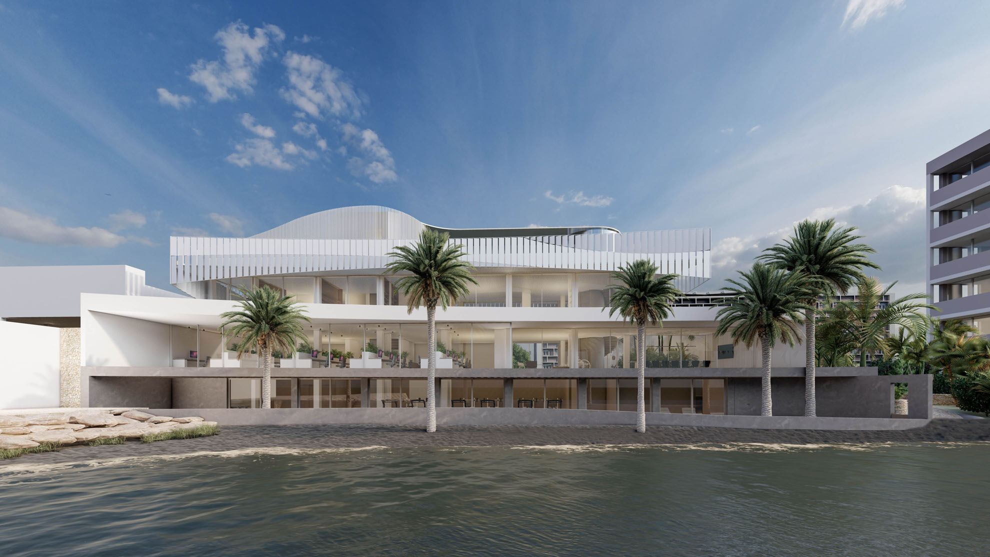 Offices in Germasogeia by Pavlides Associates LLC - Architects - Rear Area from sea. Commercial and Offices