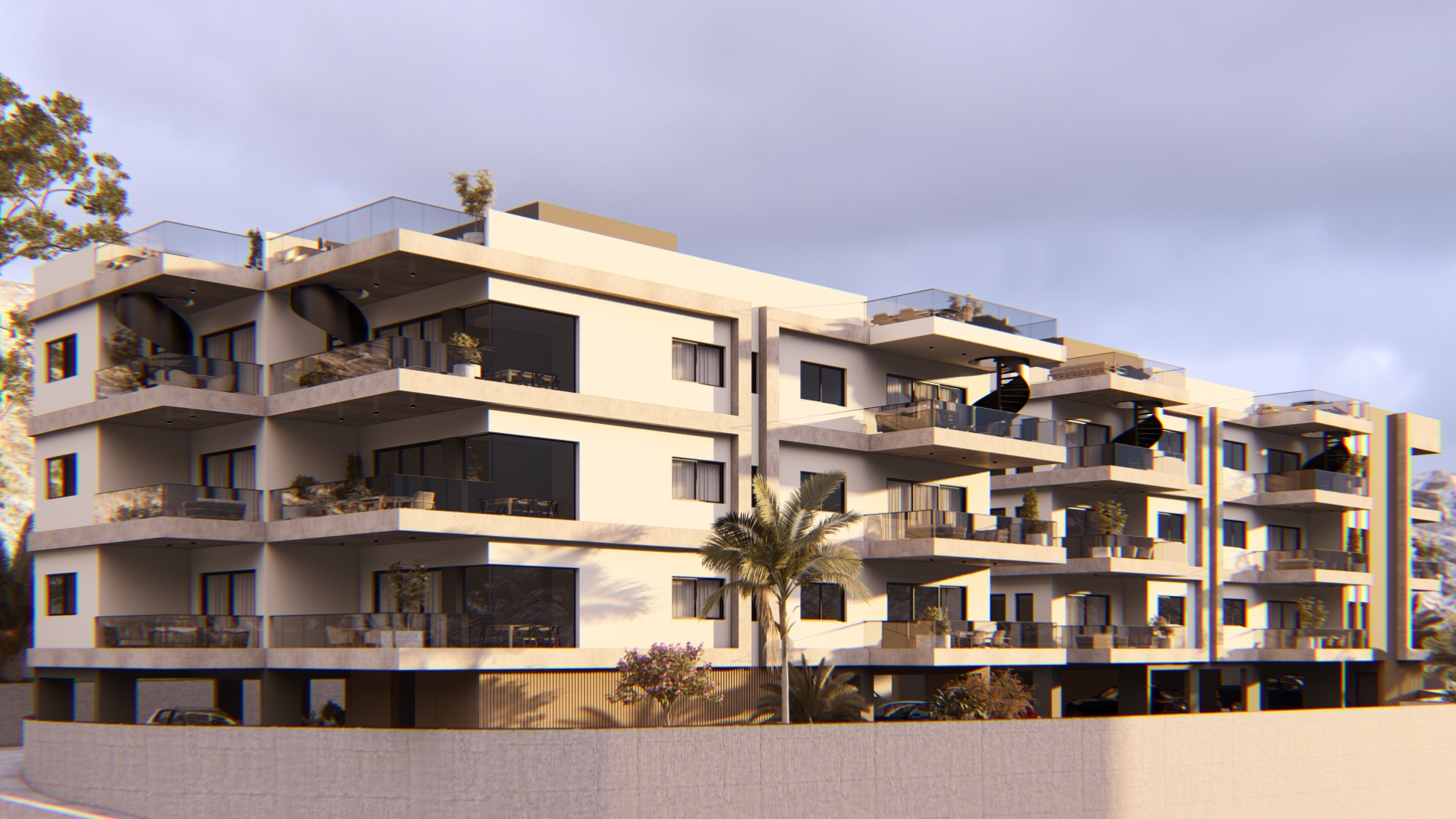 Apartments Complex In Agios Tychonas by Pavlides Associates LLC - Architects - rear street view. RESIDENTIAL projects.