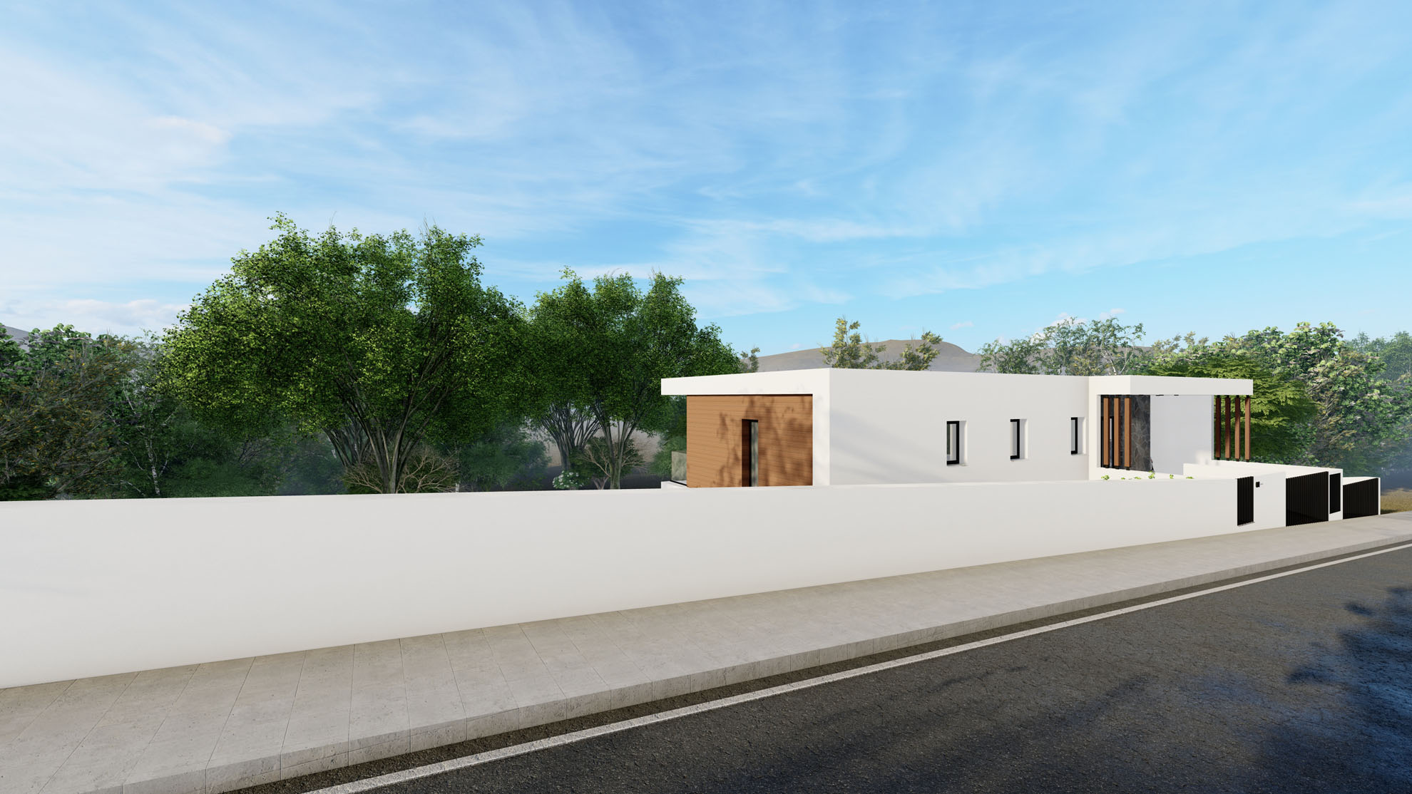 Private Residence in Paramytha by Pavlides Associates LLC - Architects - Street Diagonal view. RESIDENTIAL projects.