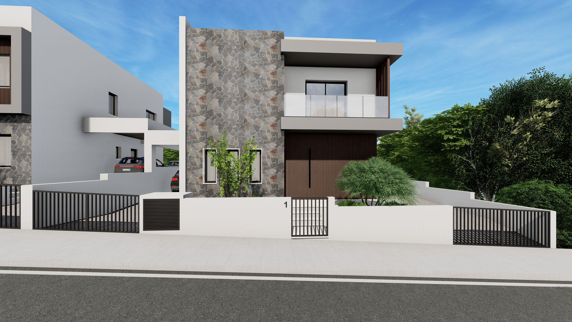 Private Residence in Kolossi by Pavlides Associates LLC - Architects - Street Front view. RESIDENTIAL projects.