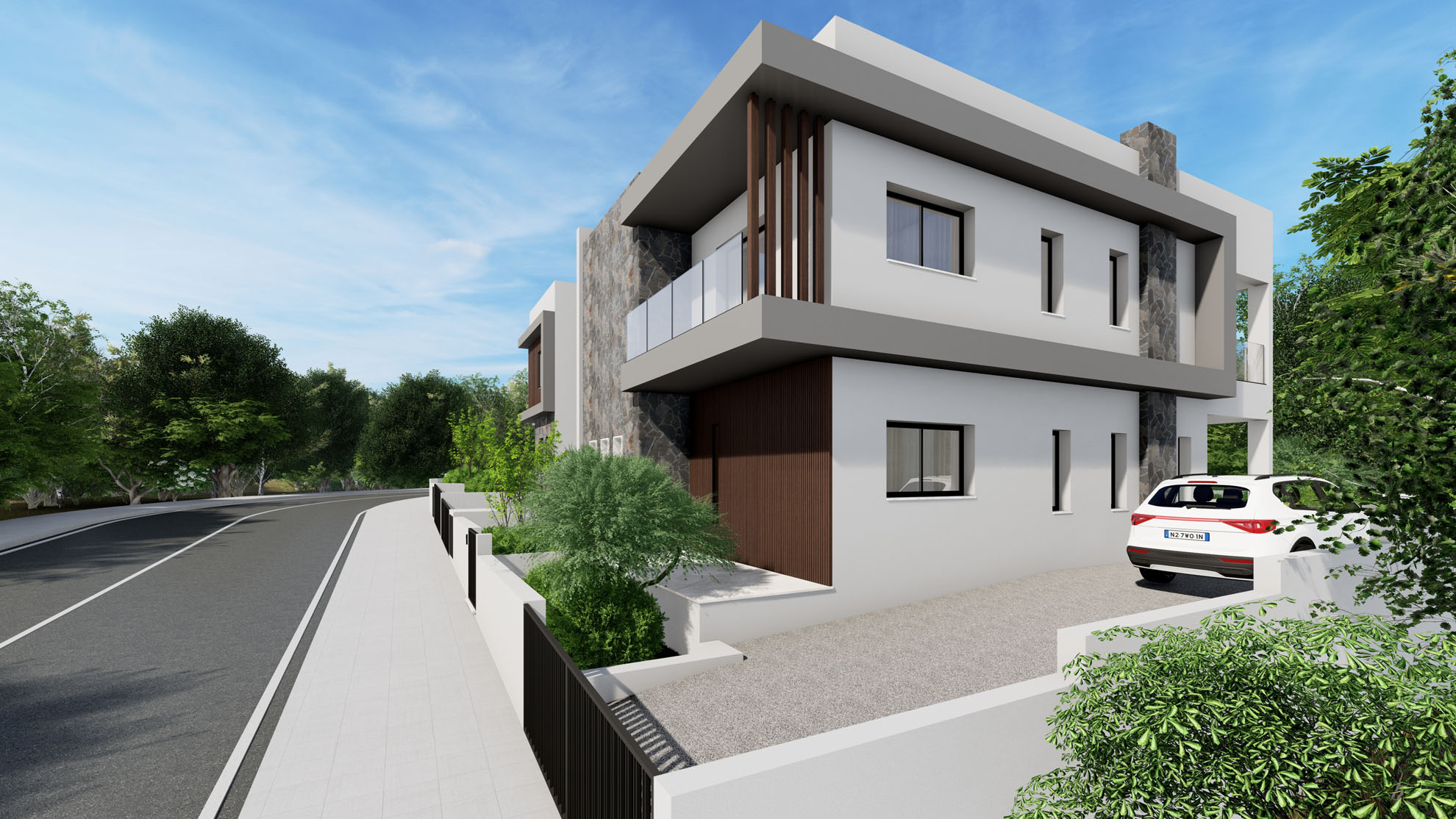 Private Residence in Kolossi by Pavlides Associates LLC - Architects - Right side view. RESIDENTIAL projects.