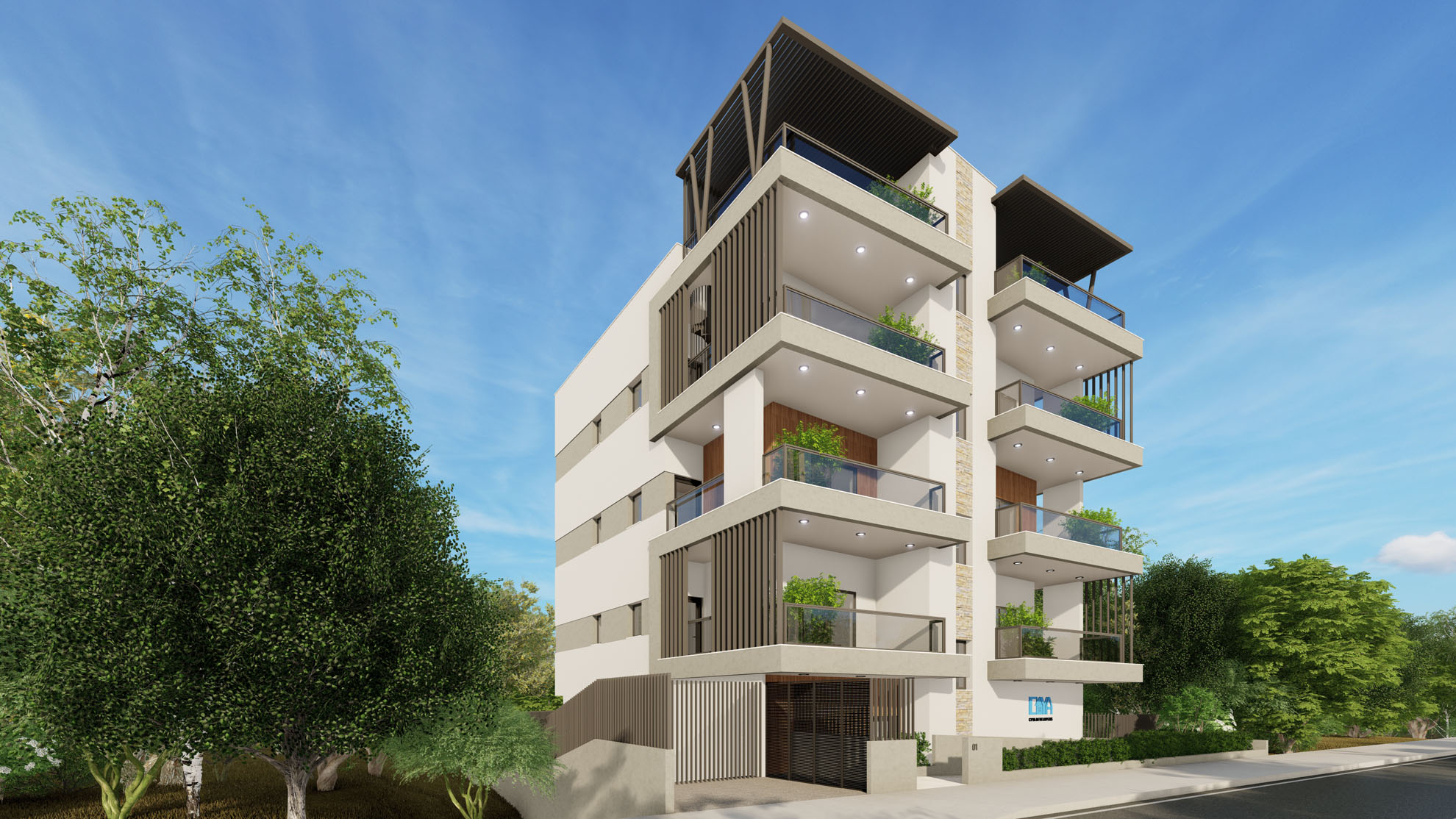 Apartments In Agios Athanasios by Pavlides Associates LLC - Architects - front left street view. RESIDENTIAL projects.