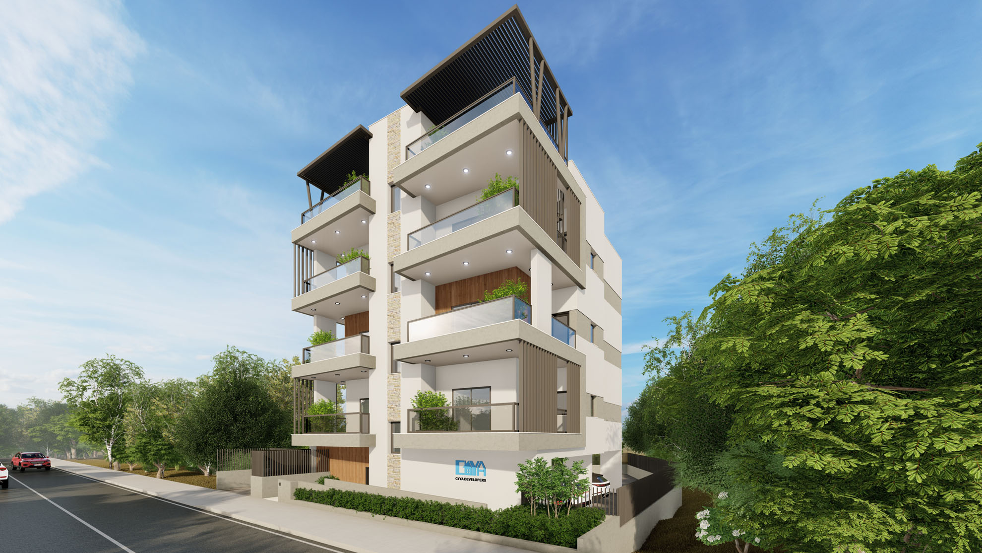 Apartments In Agios Athanasios by Pavlides Associates LLC - Architects - front right street view. RESIDENTIAL projects.