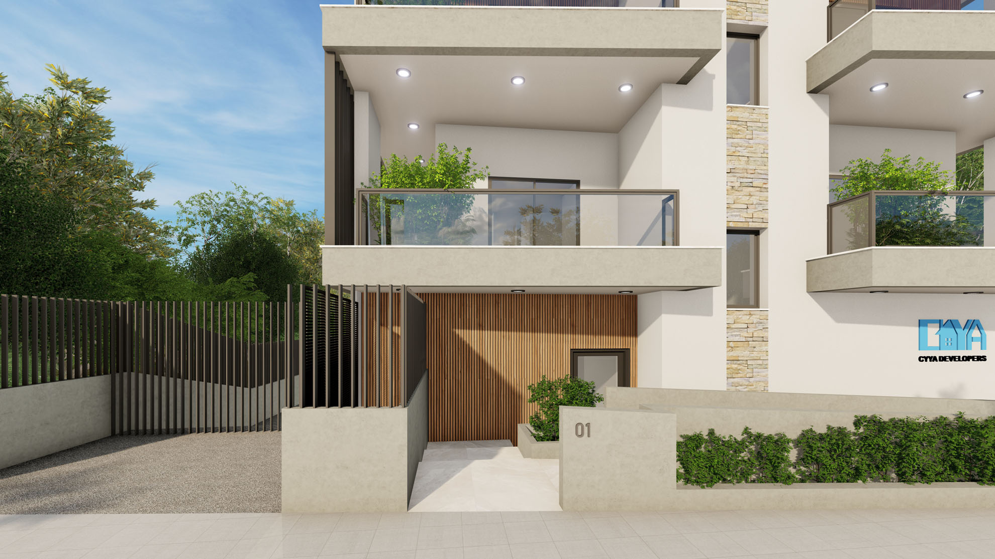 Apartments In Agios Athanasios by Pavlides Associates LLC - Architects - Entrance area. RESIDENTIAL projects.