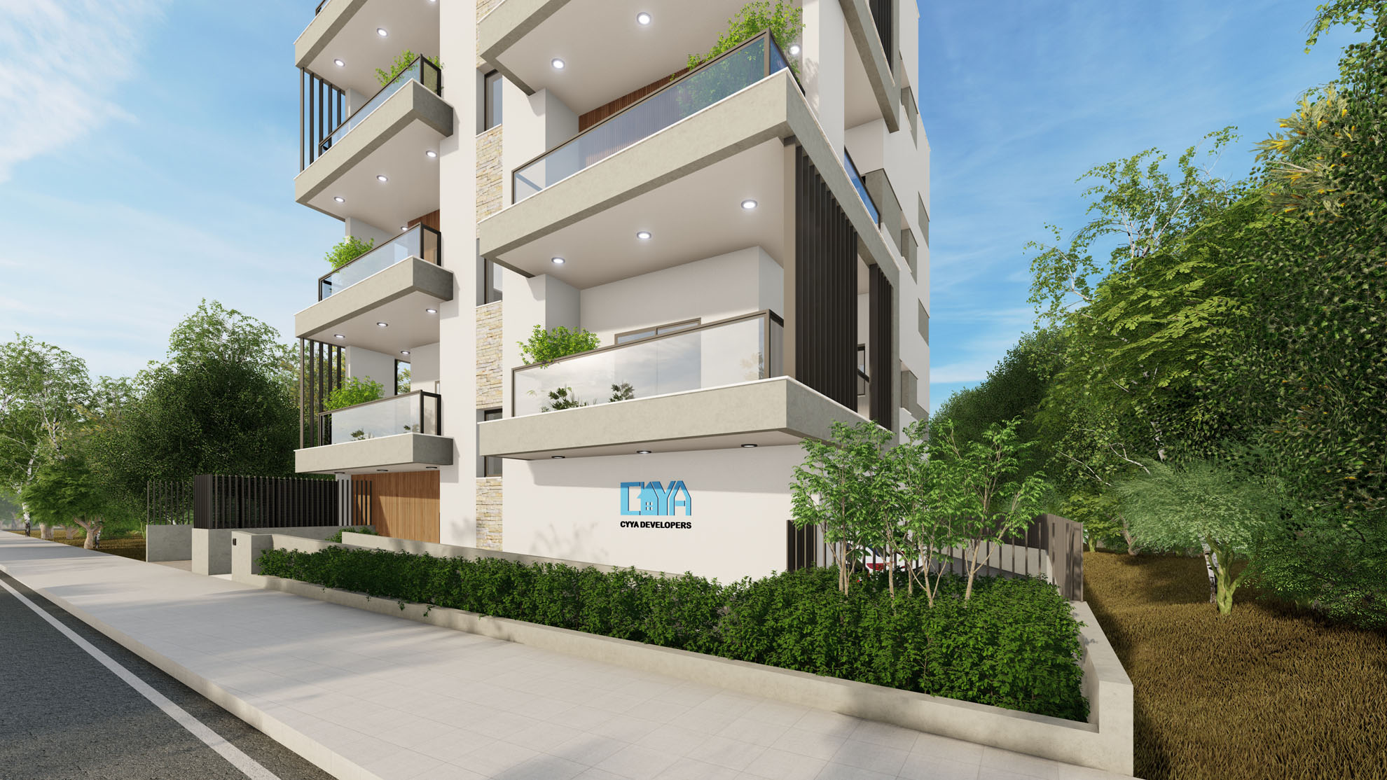 Apartments In Agios Athanasios by Pavlides Associates LLC - Architects - street view. RESIDENTIAL projects.