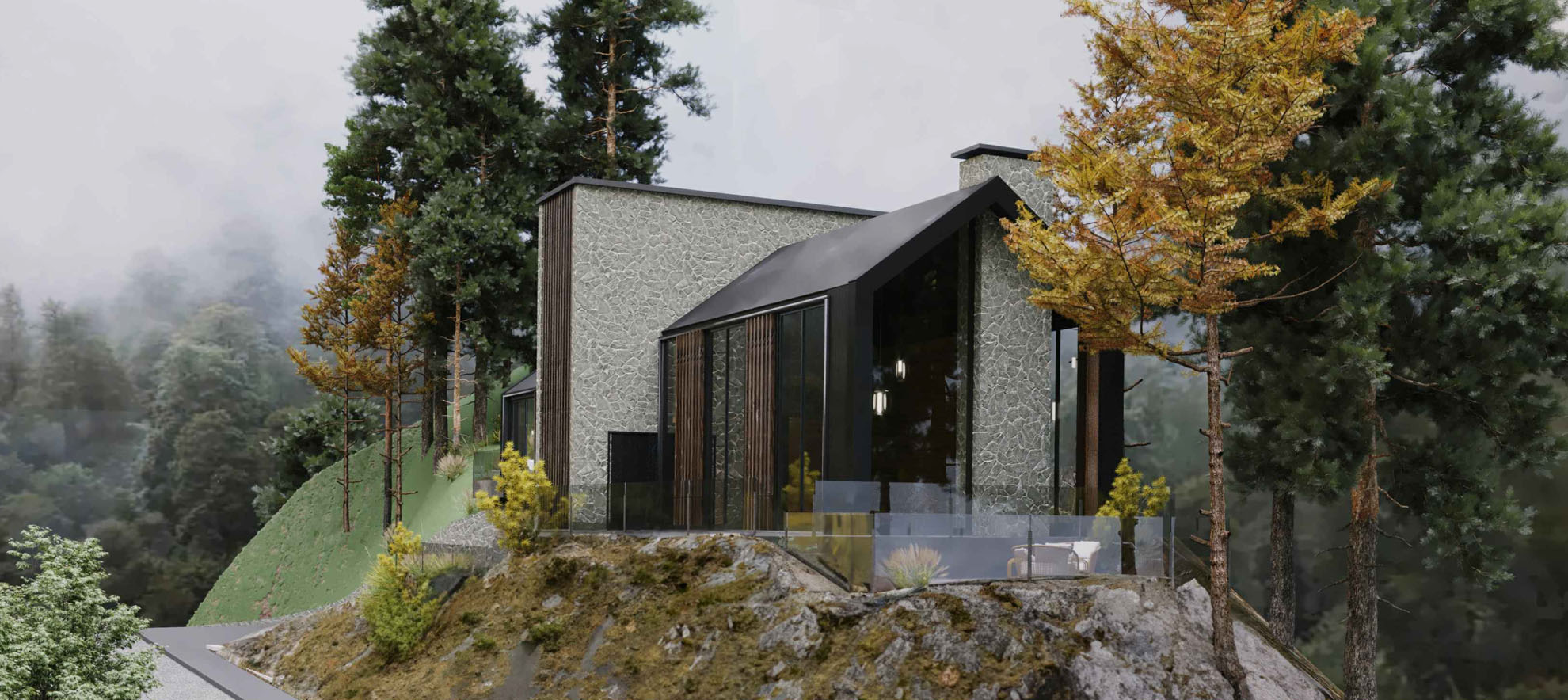 Private Residence in Platres by Pavlides Associates LLC - Architects - Front Aerial view. RESIDENTIAL projects.