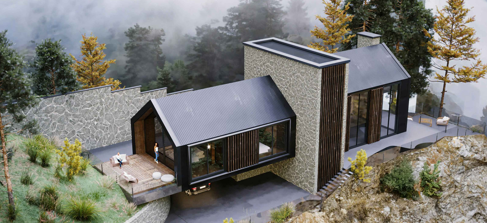 Private Residence in Platres by Pavlides Associates LLC - Architects - Aerial view. RESIDENTIAL projects.