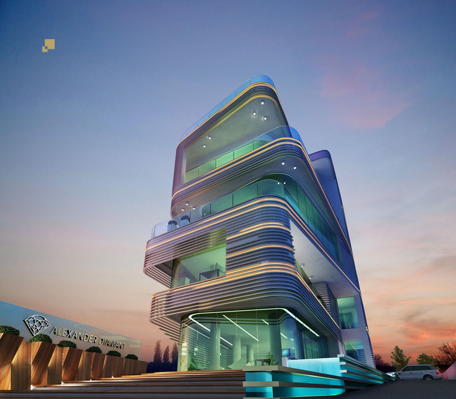 Diamant Building by Pavlides Associates LLC - Architects - Night View. Commercial and Offices