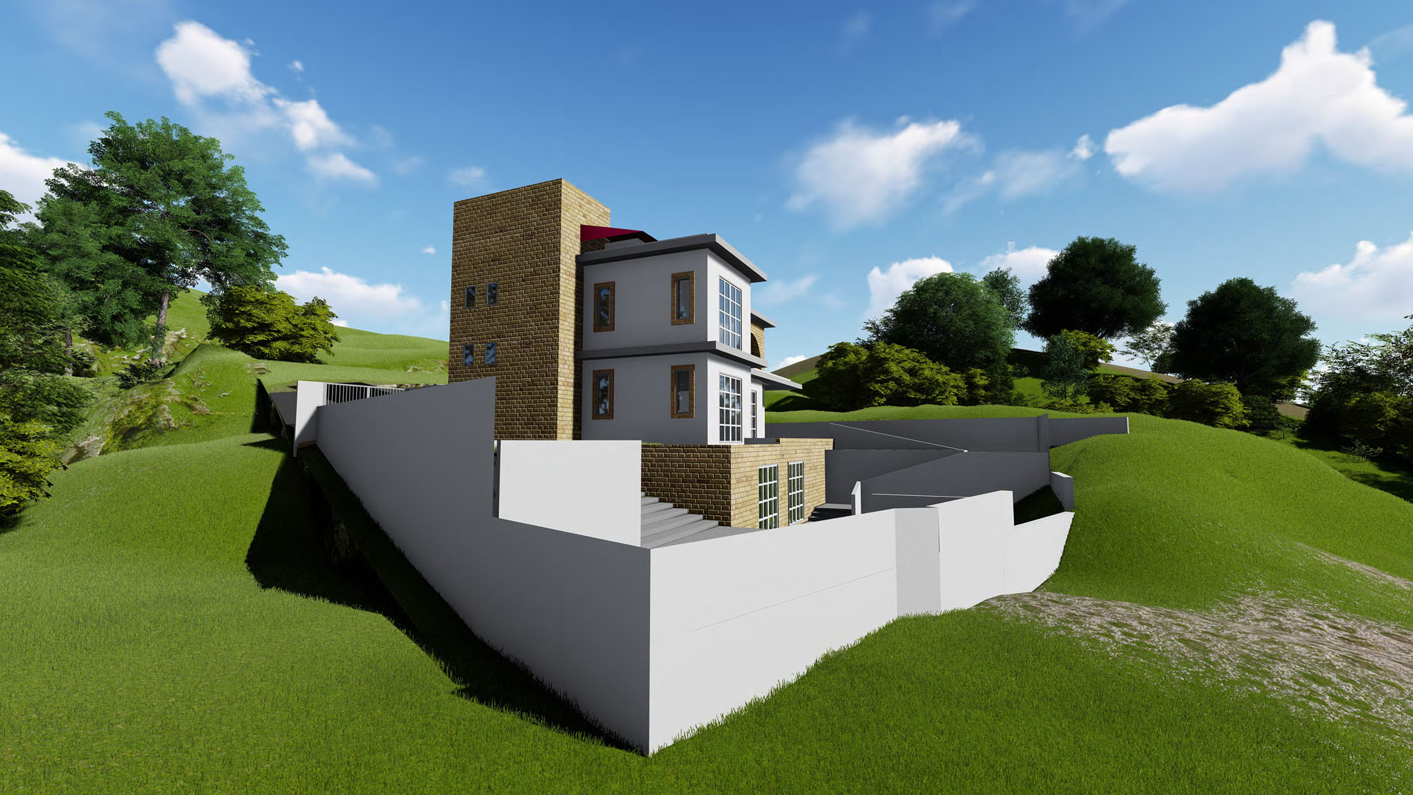 Private Residence in Akrounta by Pavlides Associates LLC - Architects - Left Side view. RESIDENTIAL projects.