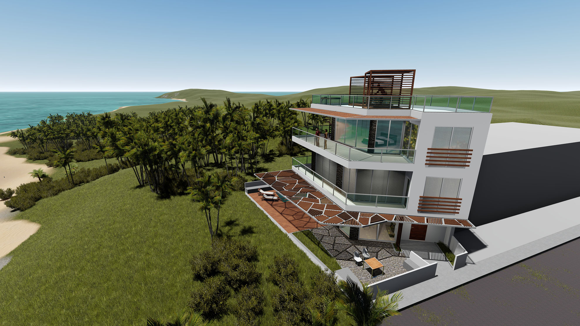 Private Beach House by Pavlides Associates LLC - Architects - Aerial View Final. RESIDENTIAL projects.