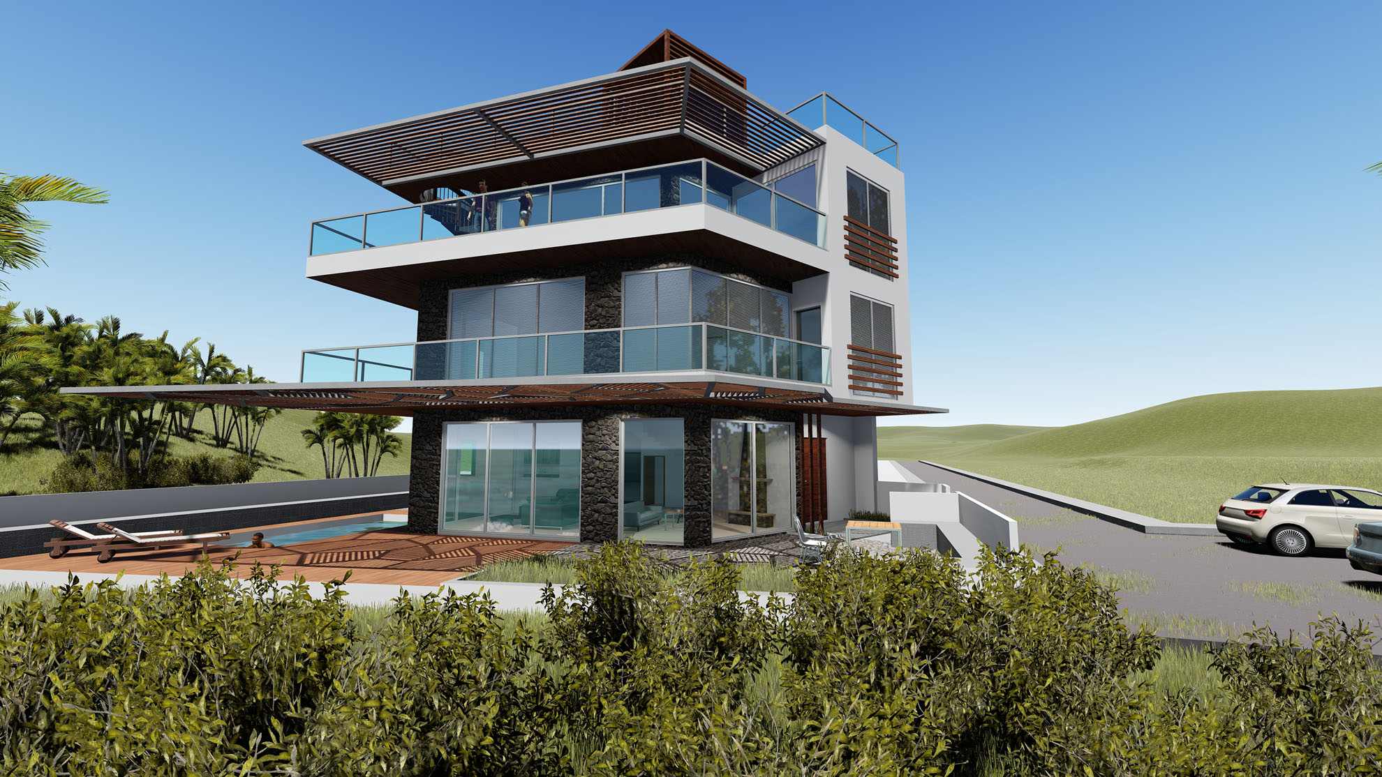 Private Beach House by Pavlides Associates LLC - Architects - Street View Final. RESIDENTIAL projects.