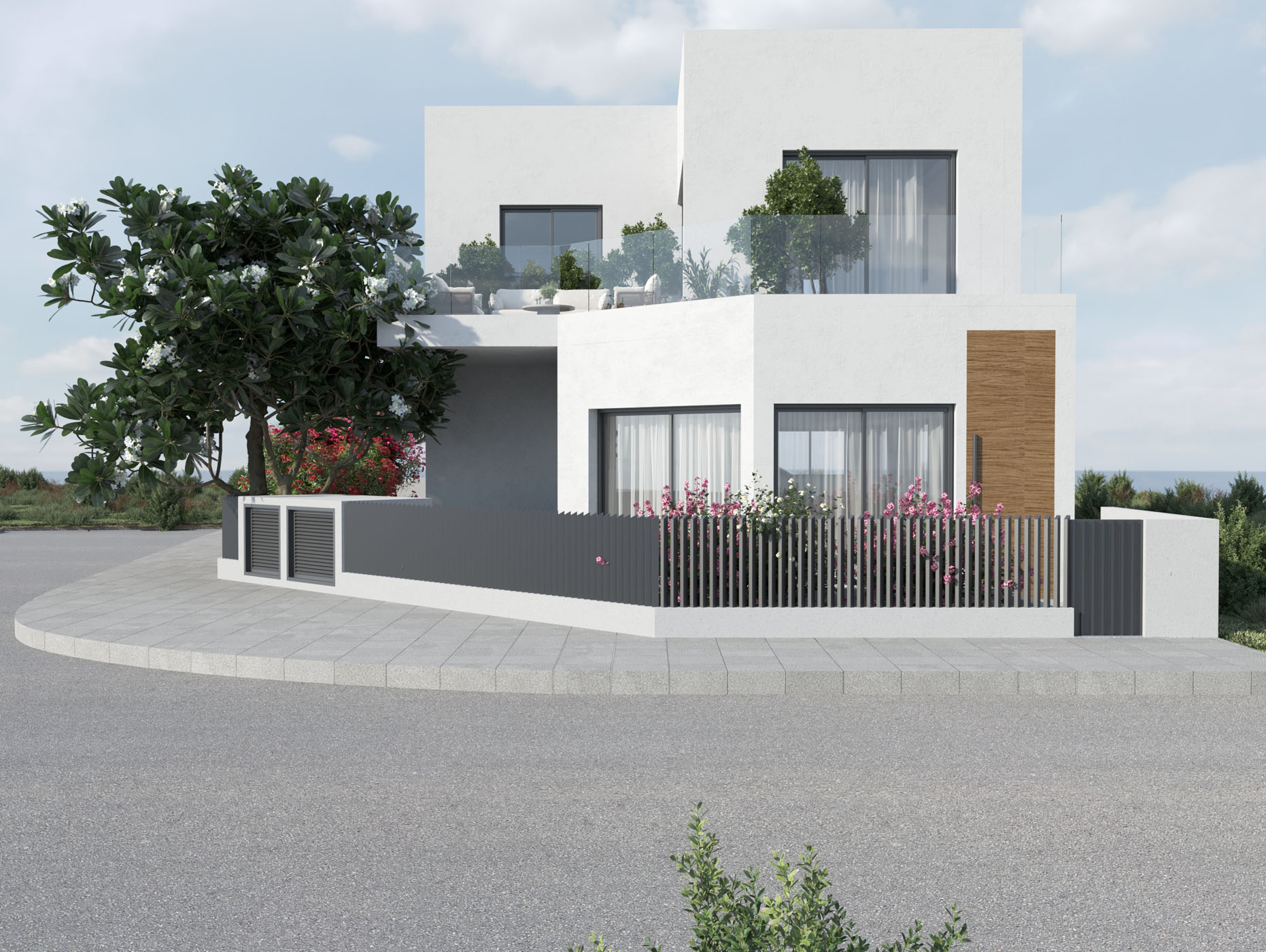 Private Residence in Mesa Geitonia by Pavlides Associates LLC - Architects - Side view. RESIDENTIAL projects.